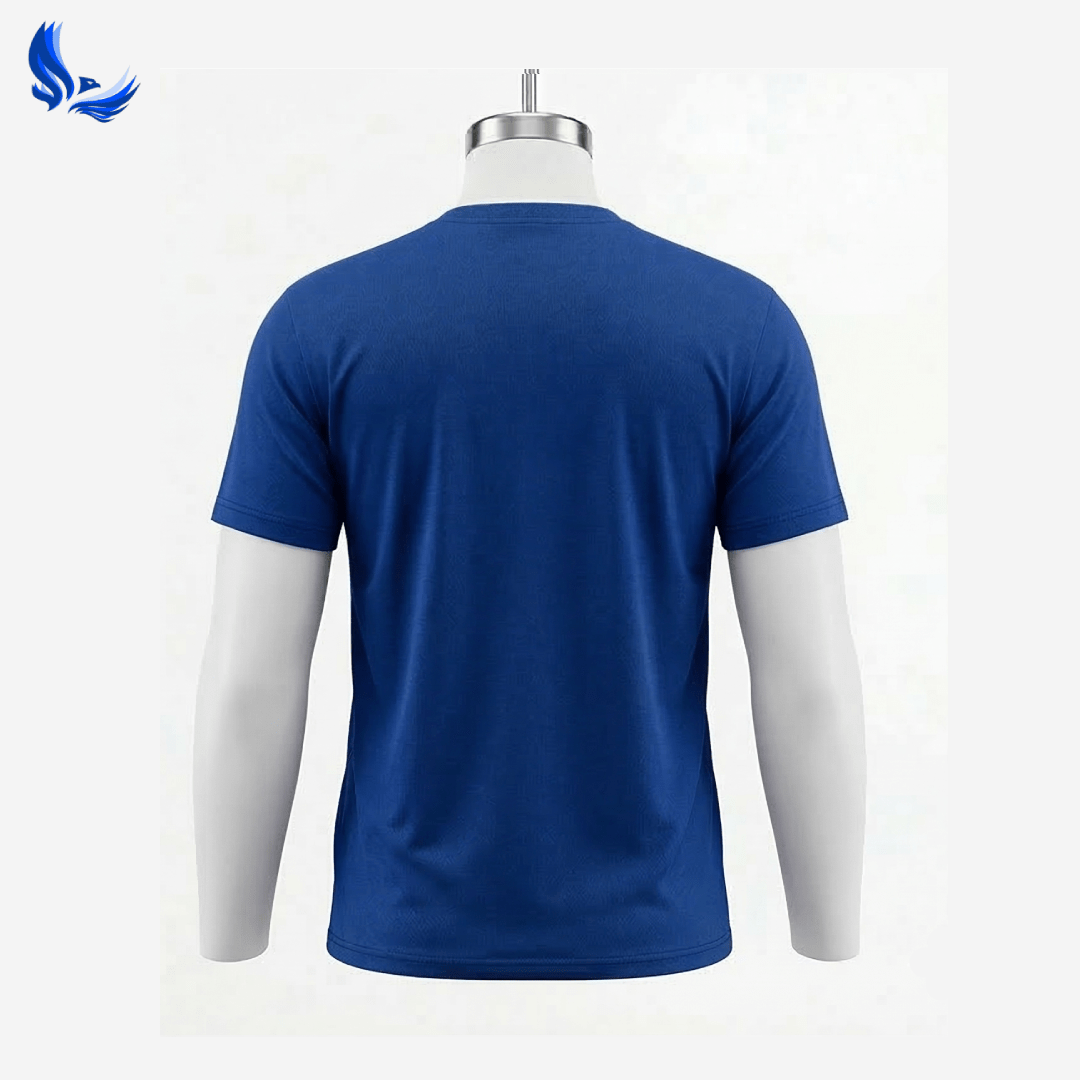 Short-sleeved crew neck work shirt-blue-back